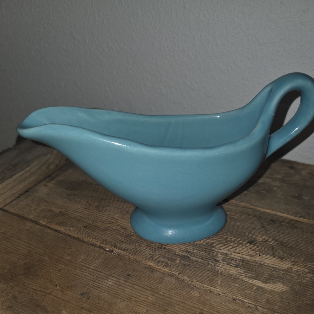 Vintage Turquoise Pottery Gravy Boat